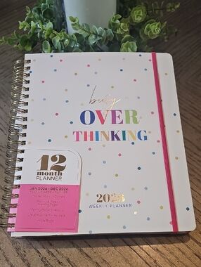 Busy Overthinking 2026 Weekly Planner - White with Multicolor Dots NWT